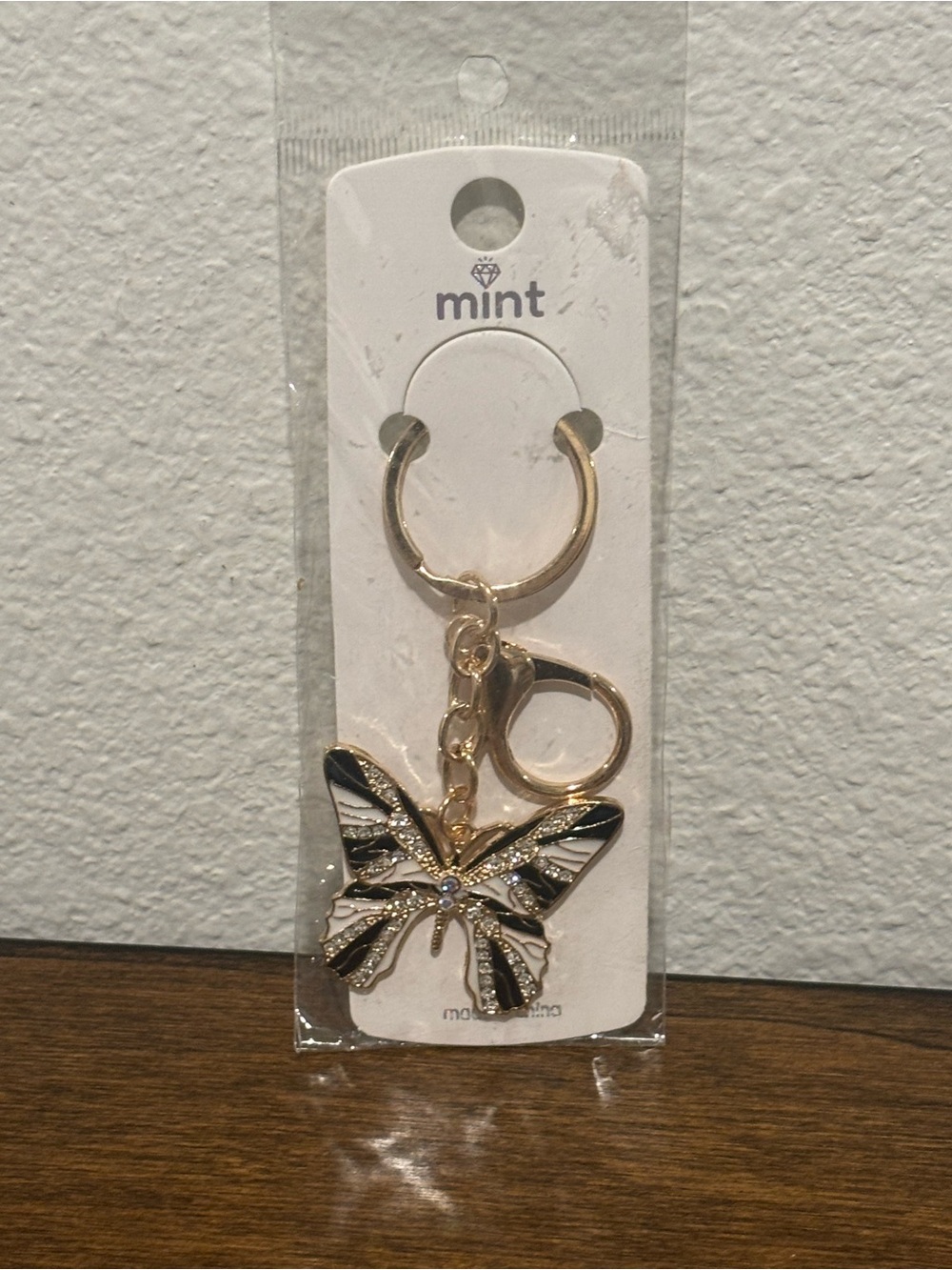 Mint Gold-tone Butterfly Keychain with Black and White Enamel - Picture 1 of 3